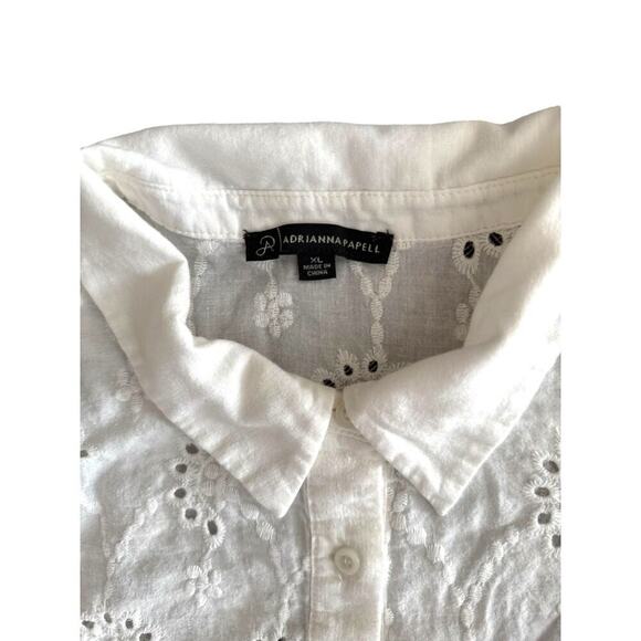 Adrianna Papell White Eyelet Button-Up Blouse Women’s XL - Picture 7 of 9